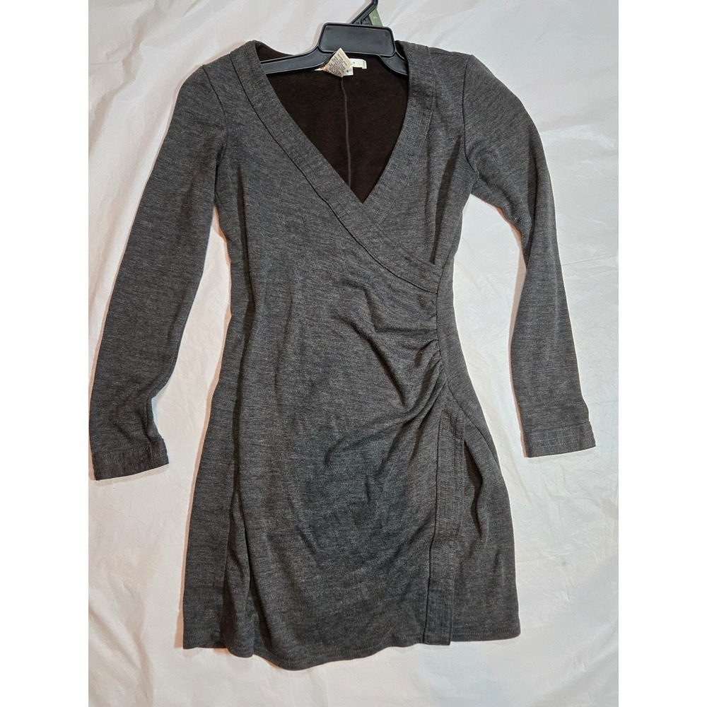 Max Studio Gray Long Sleeve Faux Wrap Ruched Knit Mini Dress AM08S62A Small